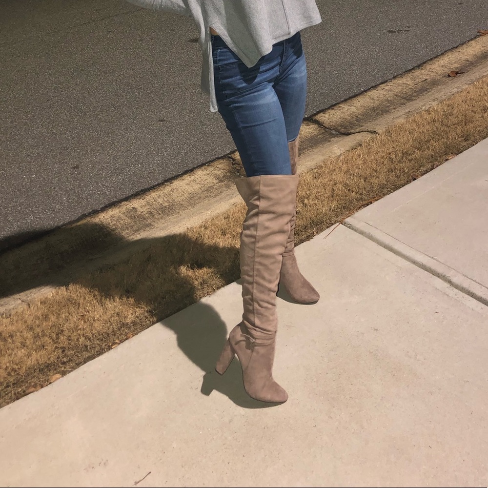 Thigh high suede boots